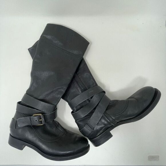 Buttero Women's Riding Tall Boots Wrap Around Buckle Black Leather Size EU 36 - Picture 2 of 12